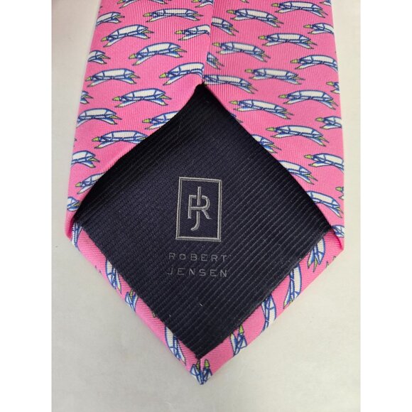 Robert Jensen Bench Made 100% Silk Tie Pink With Turtles 58in L 3.5in W Preppy - Picture 4 of 5